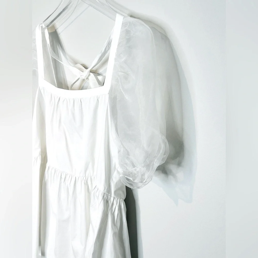 Tuckernuck Pomander Place Tinsley Organza Puff Sleeve White Top Shirt Blouse L - Picture 6 of 12
